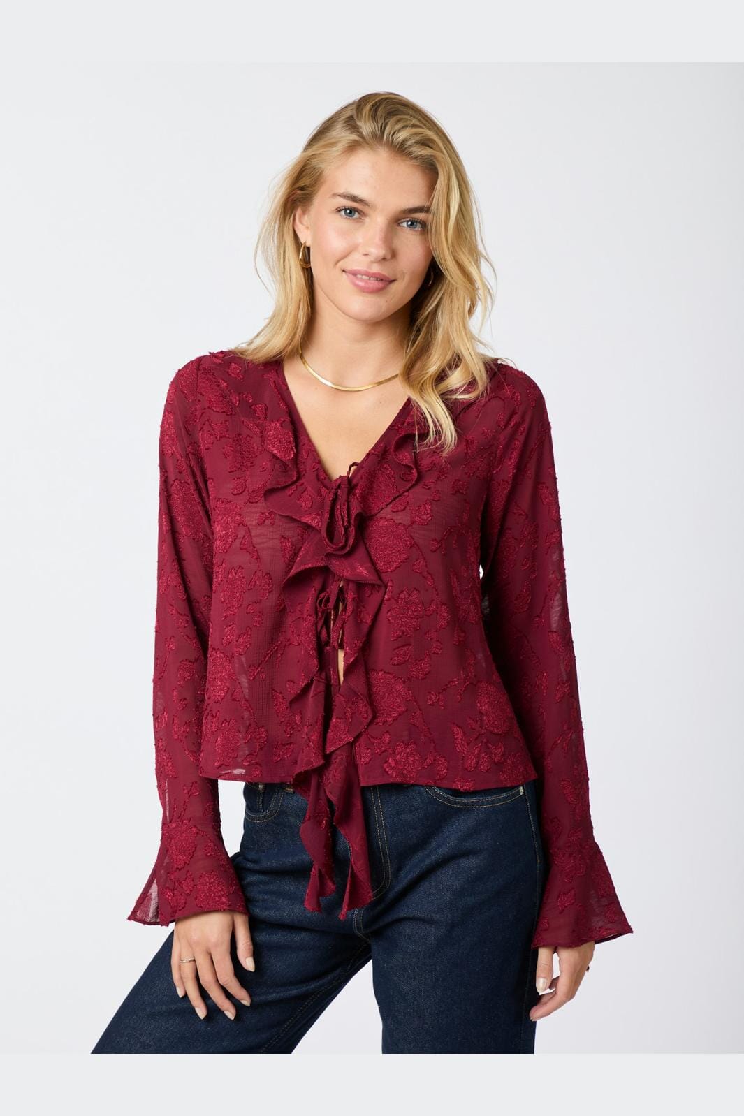 Neo Noir - Anika Burnout Blouse - Burgundy