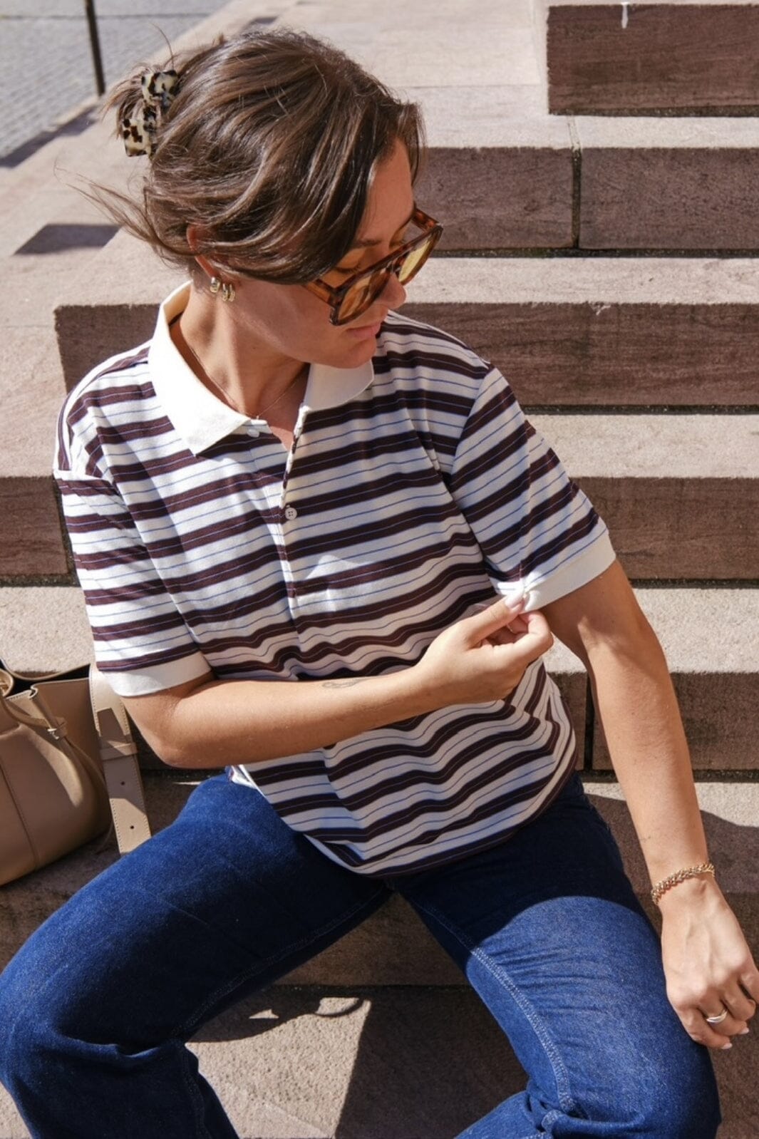 Neo Noir - Beta Stripe Polo Tee - Brown Skjorter 