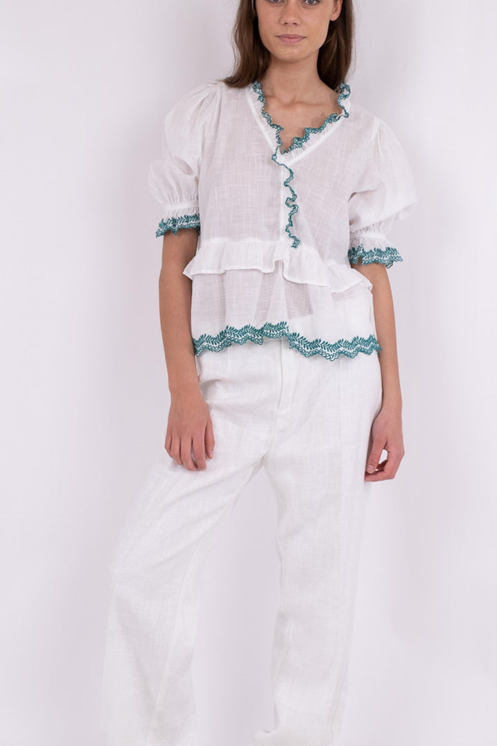 Neo Noir - Emmi Embroidery Blouse - White/Green