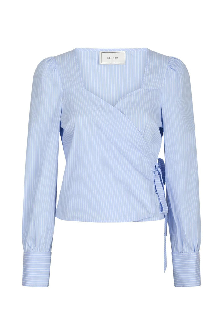 Neo Noir - Isabel Stripe Wrap Blouse 163129 - Light Blue