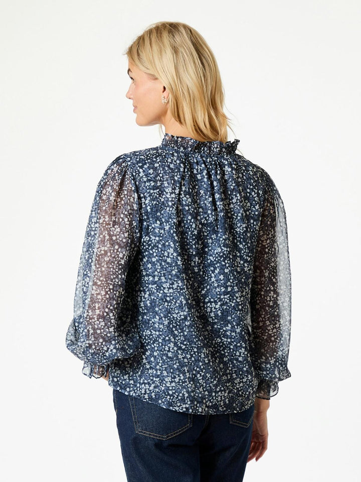 Neo Noir - Leia Flower Graphic Blouse - Navy Skjorter 