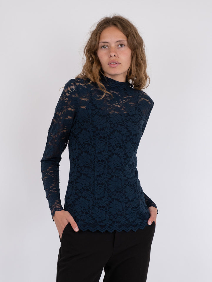 Neo Noir - Liza Laceflower Blouse - Navy