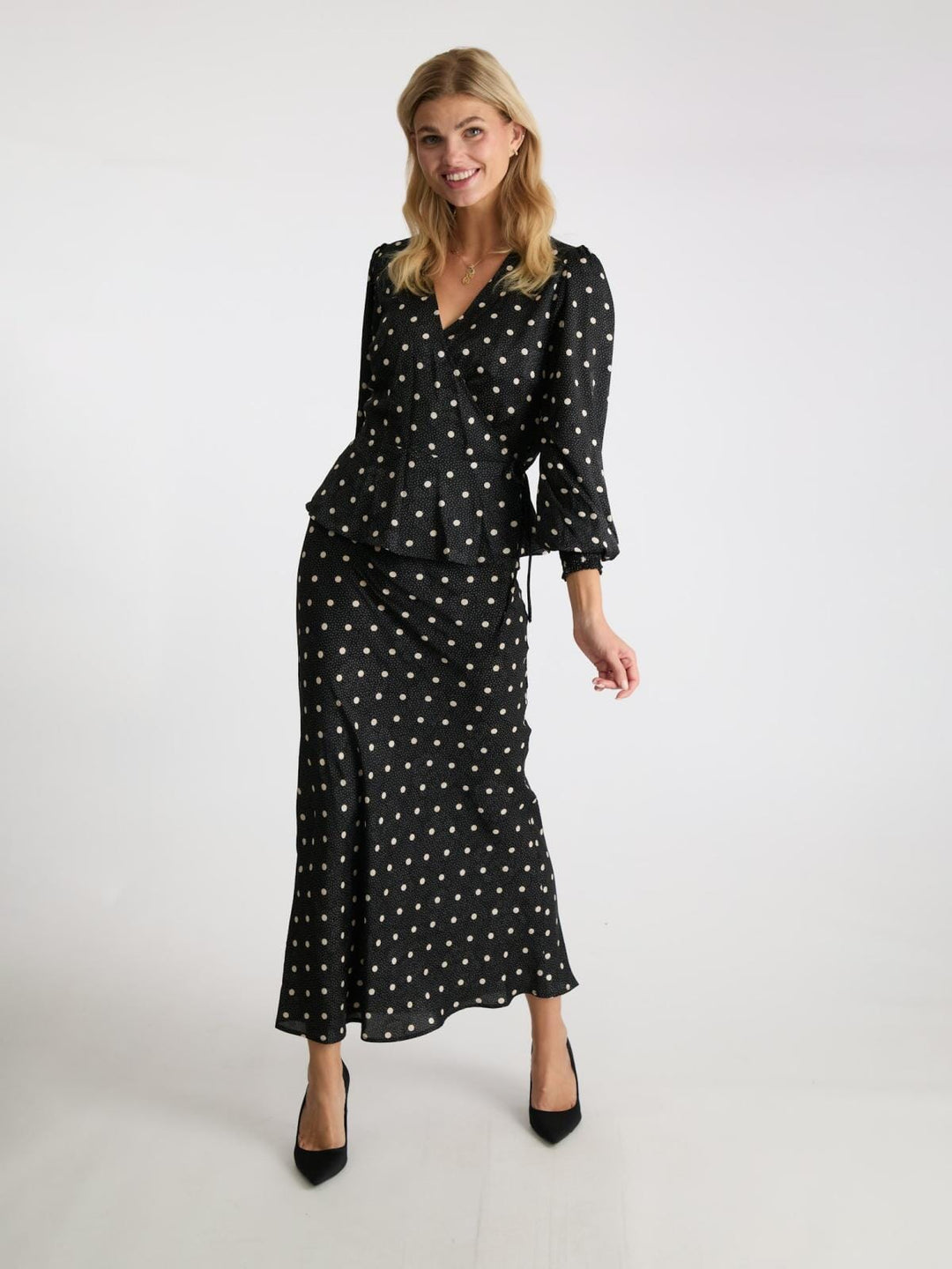 Neo Noir - Lola Retro Dot Long Skirt - Black Nederdele 