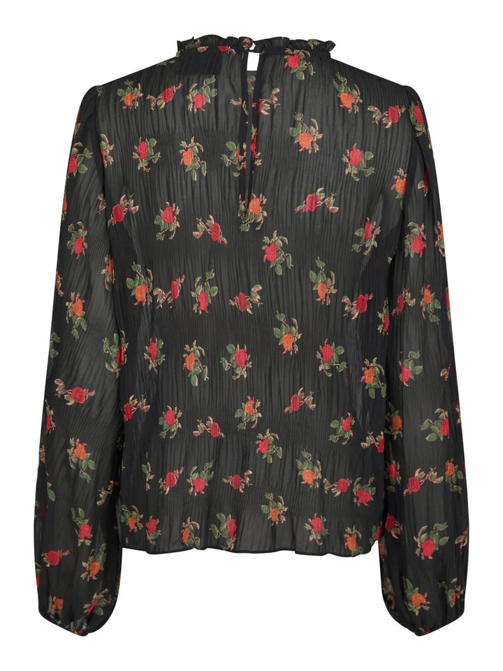 Neo Noir - Lovise Plissé Flower Blouse - Black Bluser 