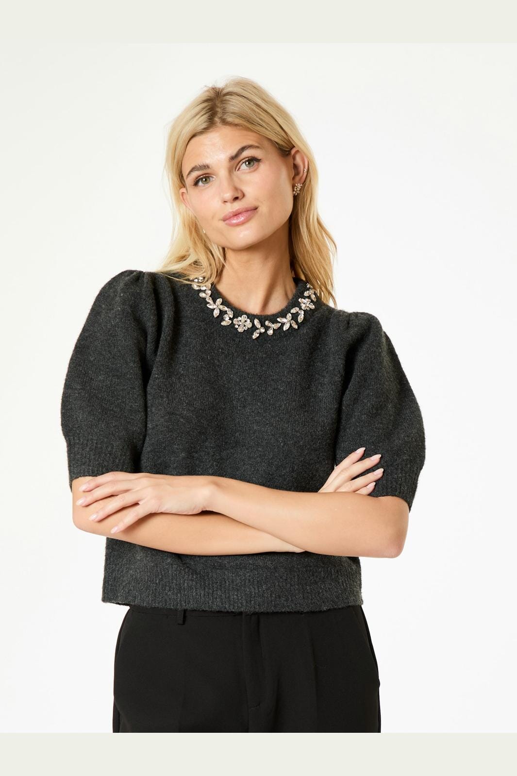 Neo Noir - Maia Stone Knit Blouse - Antracit Melange