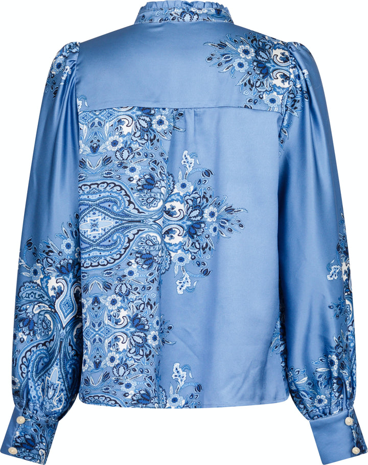 Neo Noir - Massima Paisley Border Blouse - Dusty Blue