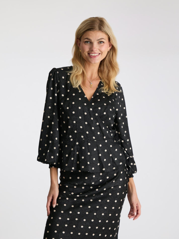 Neo Noir - Merry Retro Dot Blouse - Black Bluser 