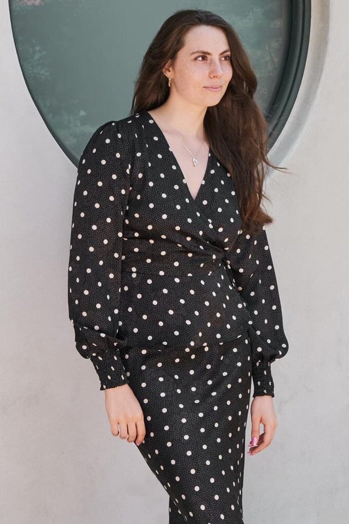 Neo Noir - Merry Retro Dot Blouse - Black Bluser 