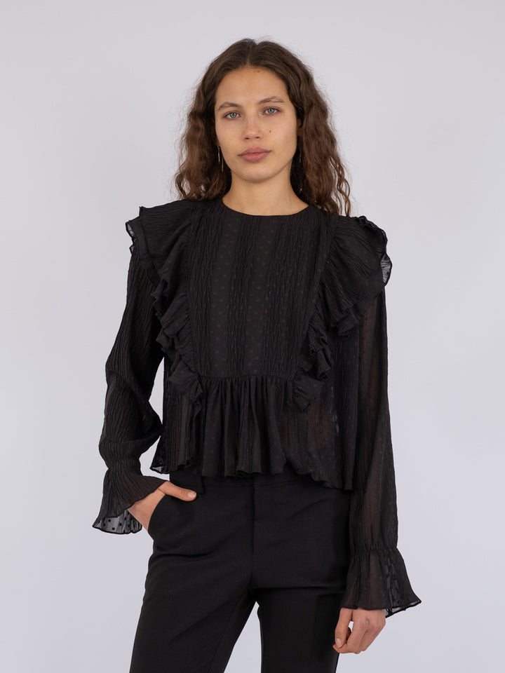 Neo Noir - Mimma Plisse Blouse - Black