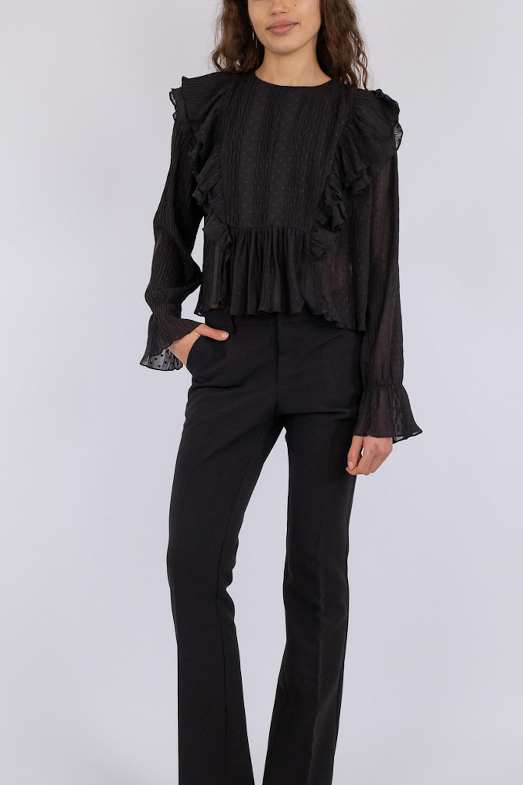 Neo Noir - Mimma Plisse Blouse - Black