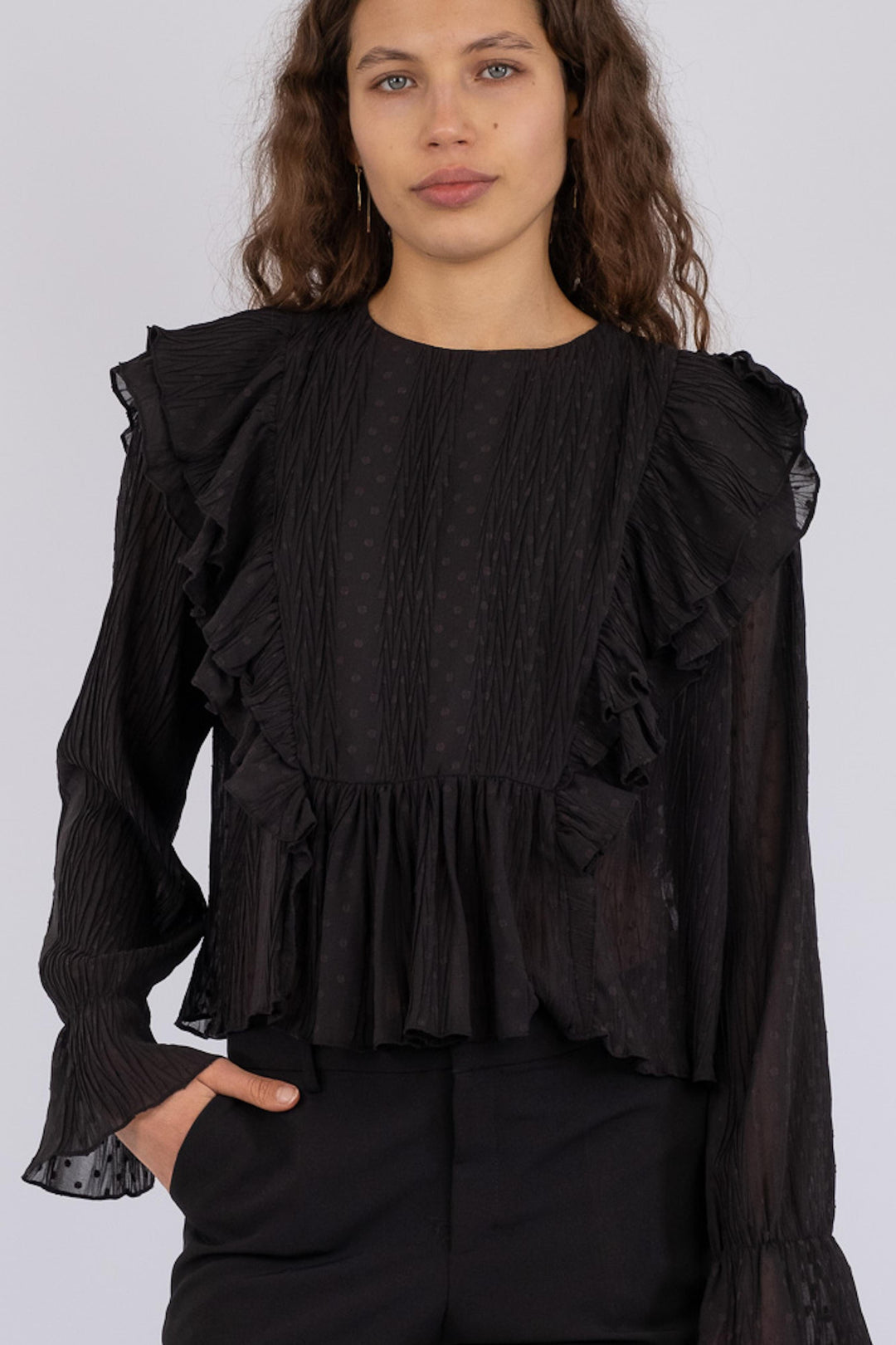 Neo Noir - Mimma Plisse Blouse - Black