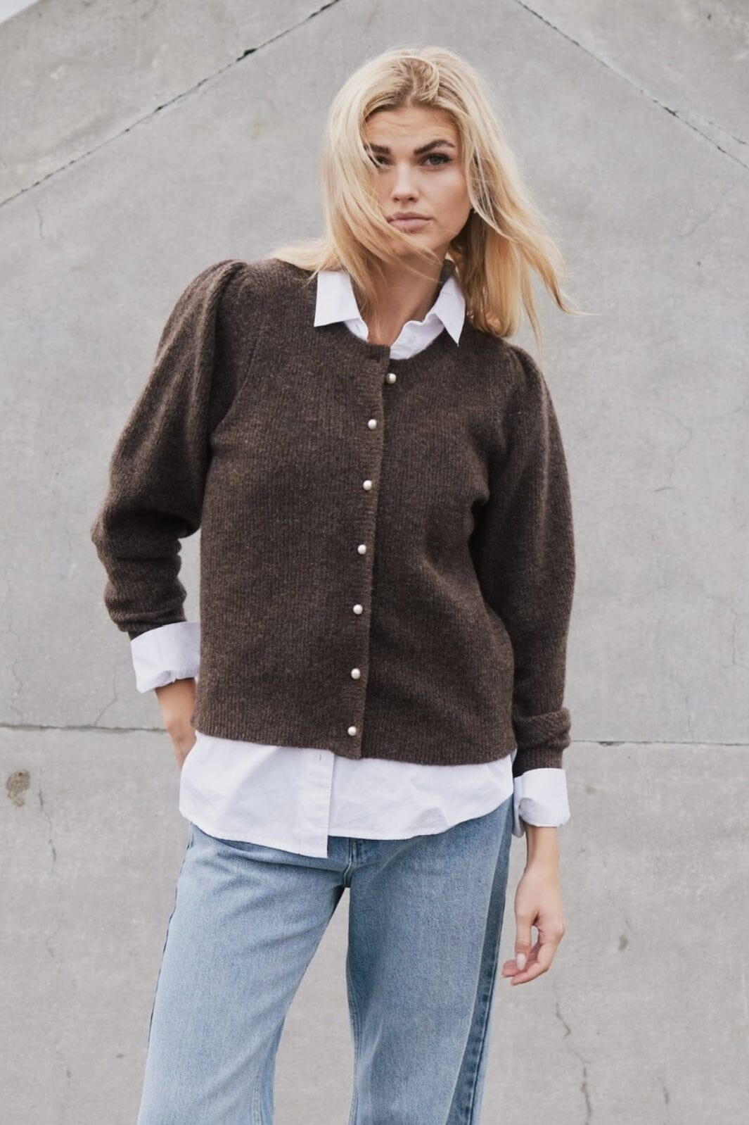 Neo Noir - Nuna Knit Cardigan - Brown Melange Cardigans 