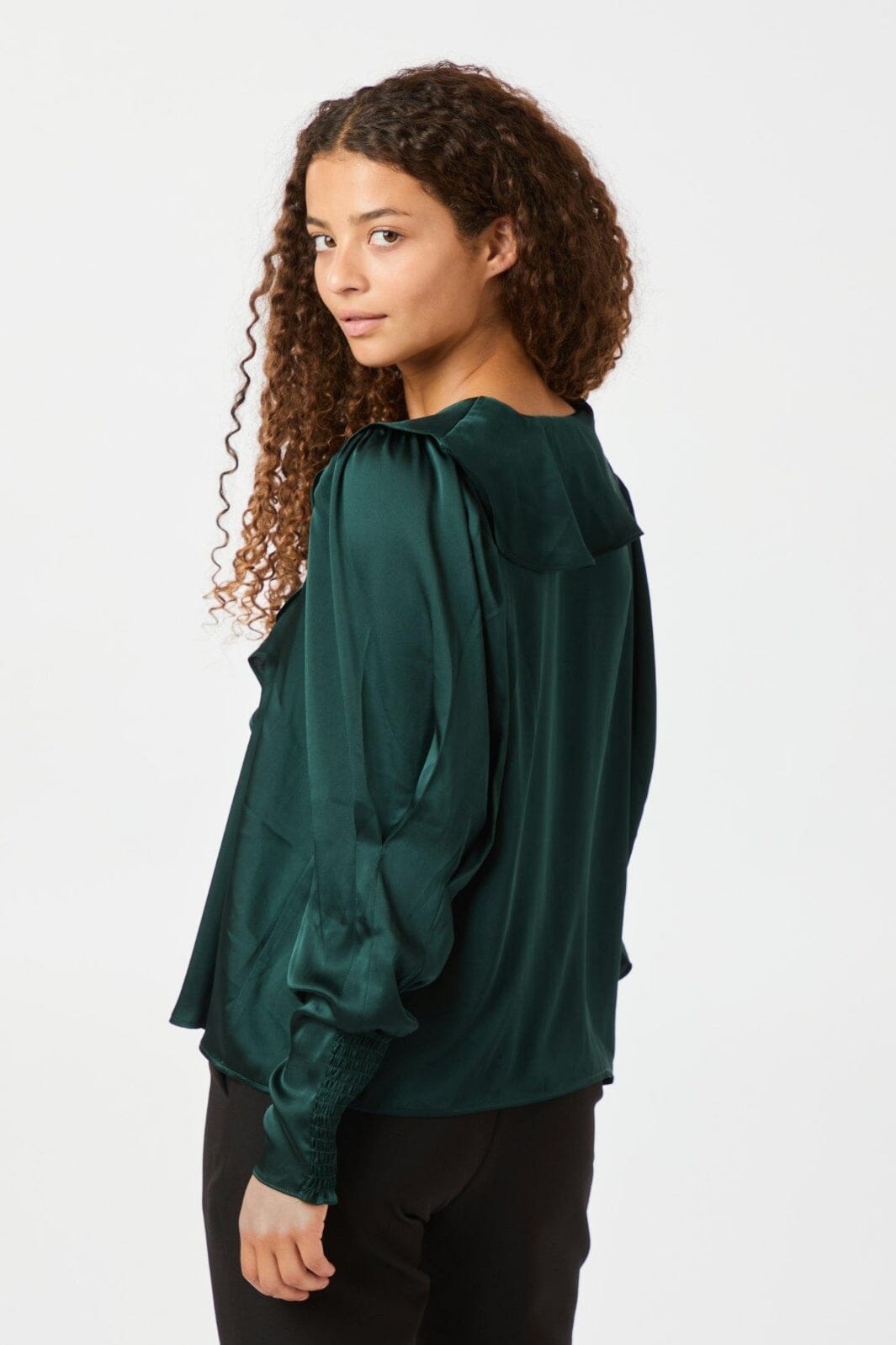 Neo Noir - Sandie Sateen Blouse 160963 - Dark Green Bluser 