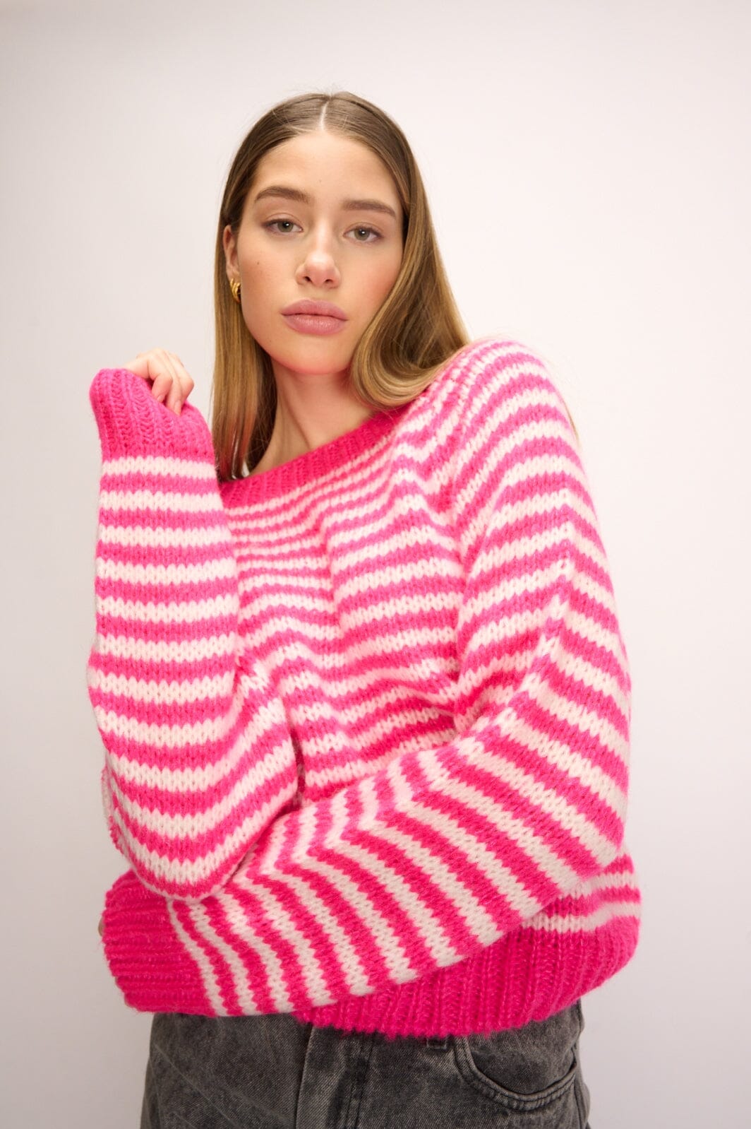 Noella - Jovie Knit - 1028 Pink Sugar Stripe Strikbluser 