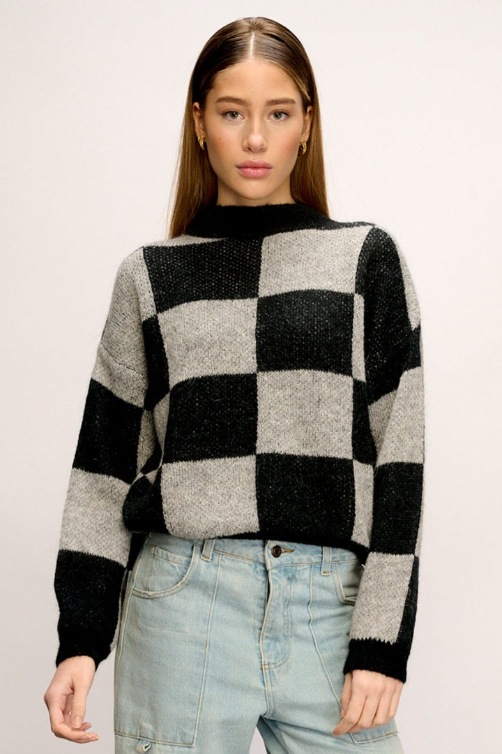 Noella - Kiana Knit Sweater - Black/Grey Strikbluser 