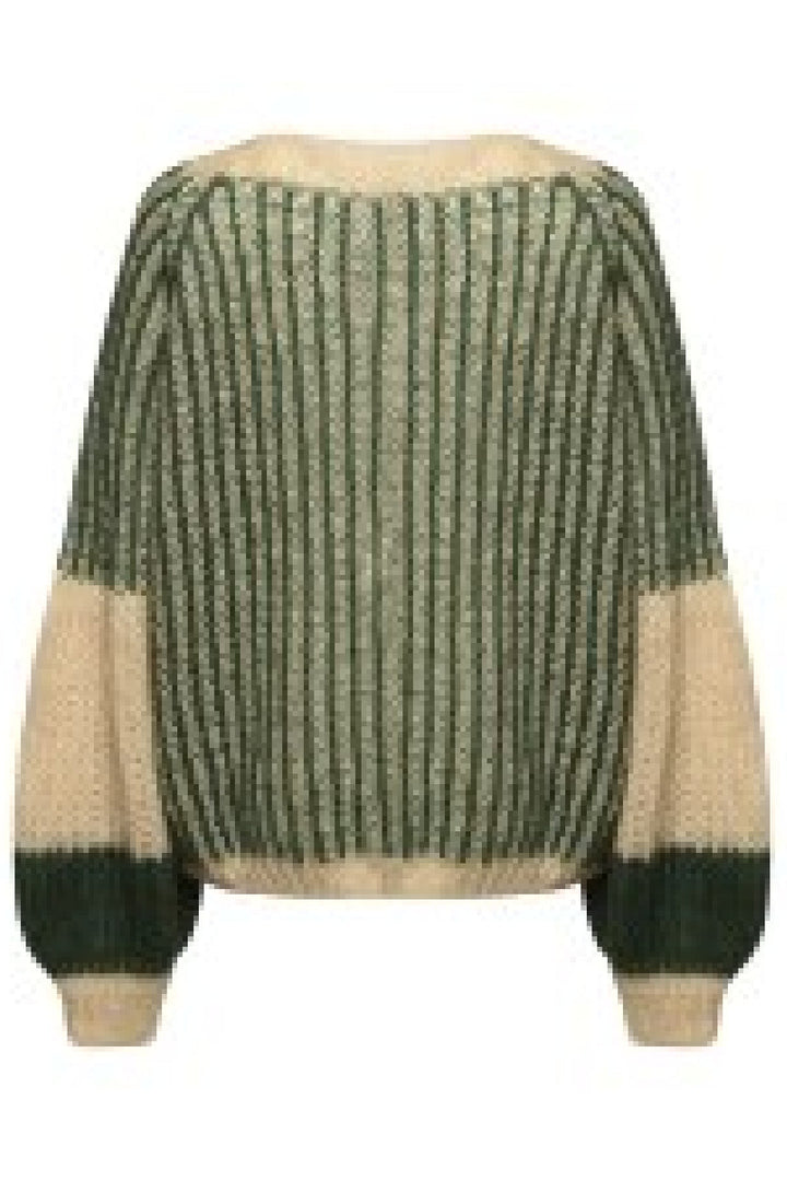 Noella - Liana Knit Sweater - Beige/Bottle Green Strikbluser 