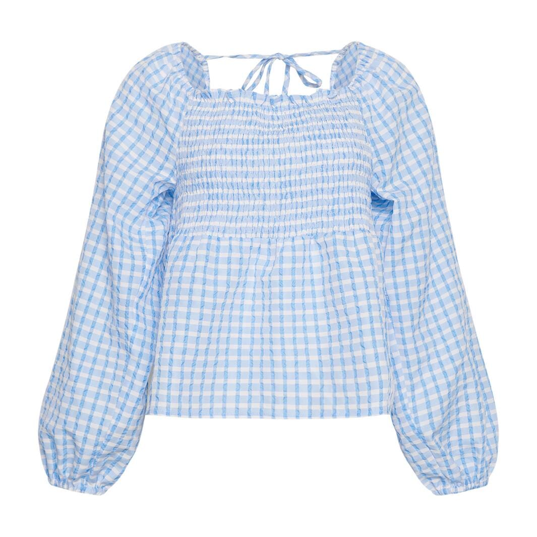 Noella - Rania Smock Blouse - Light Blue Check