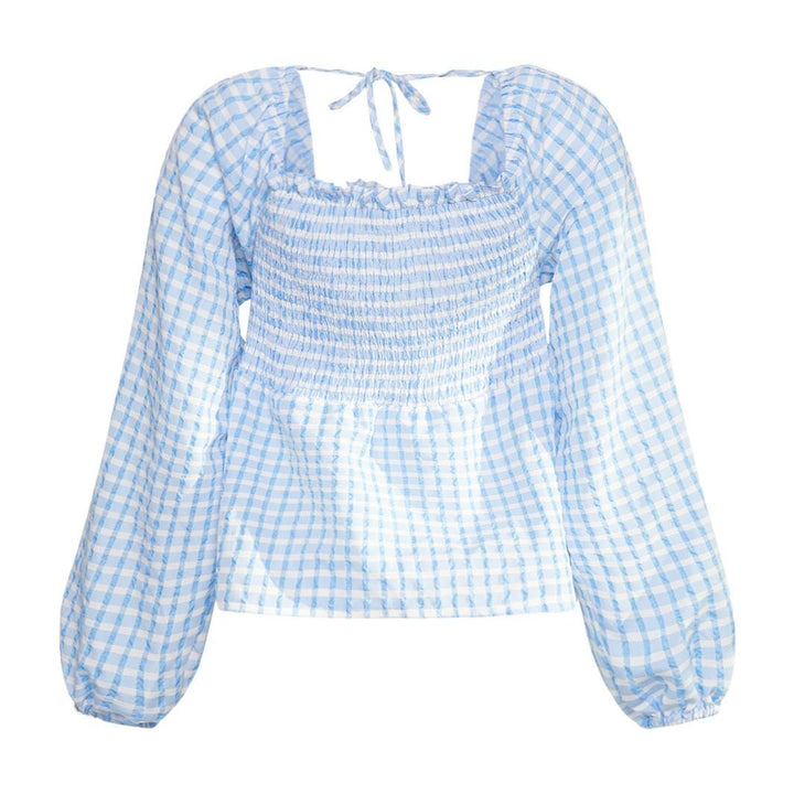 Noella - Rania Smock Blouse - Light Blue Check