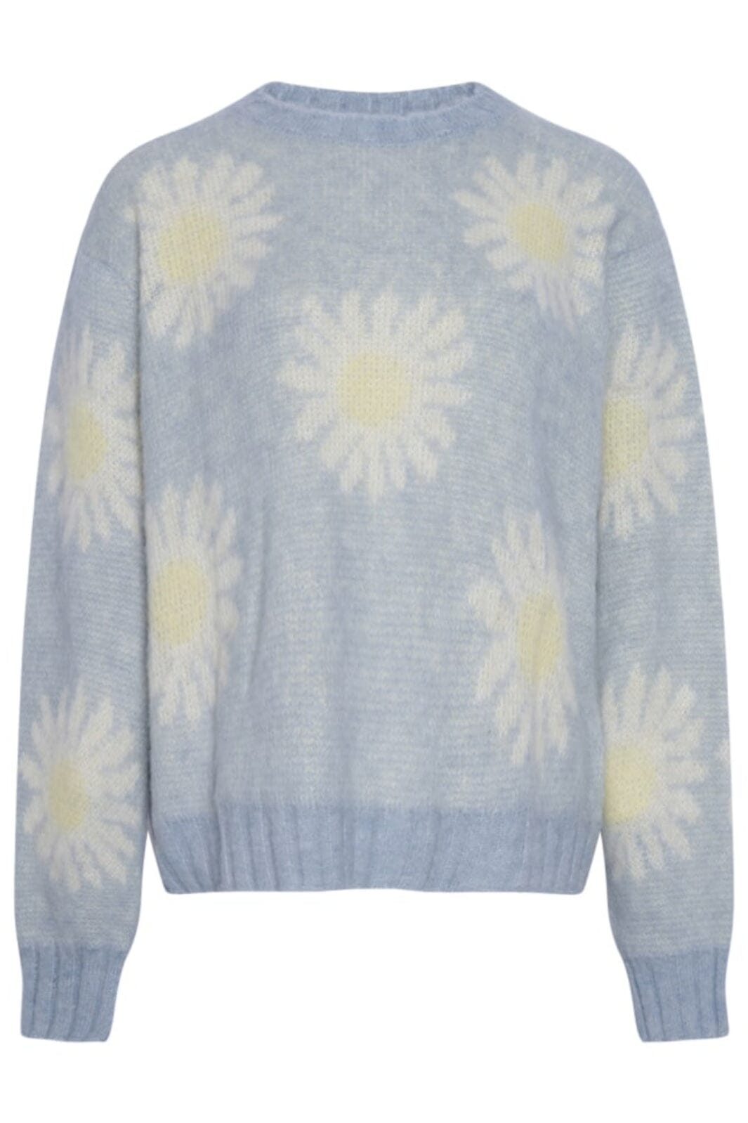 Noella - Raya Knit Sweater L/S - 902 Light Blue/Offwhite Flower Strikbluser 