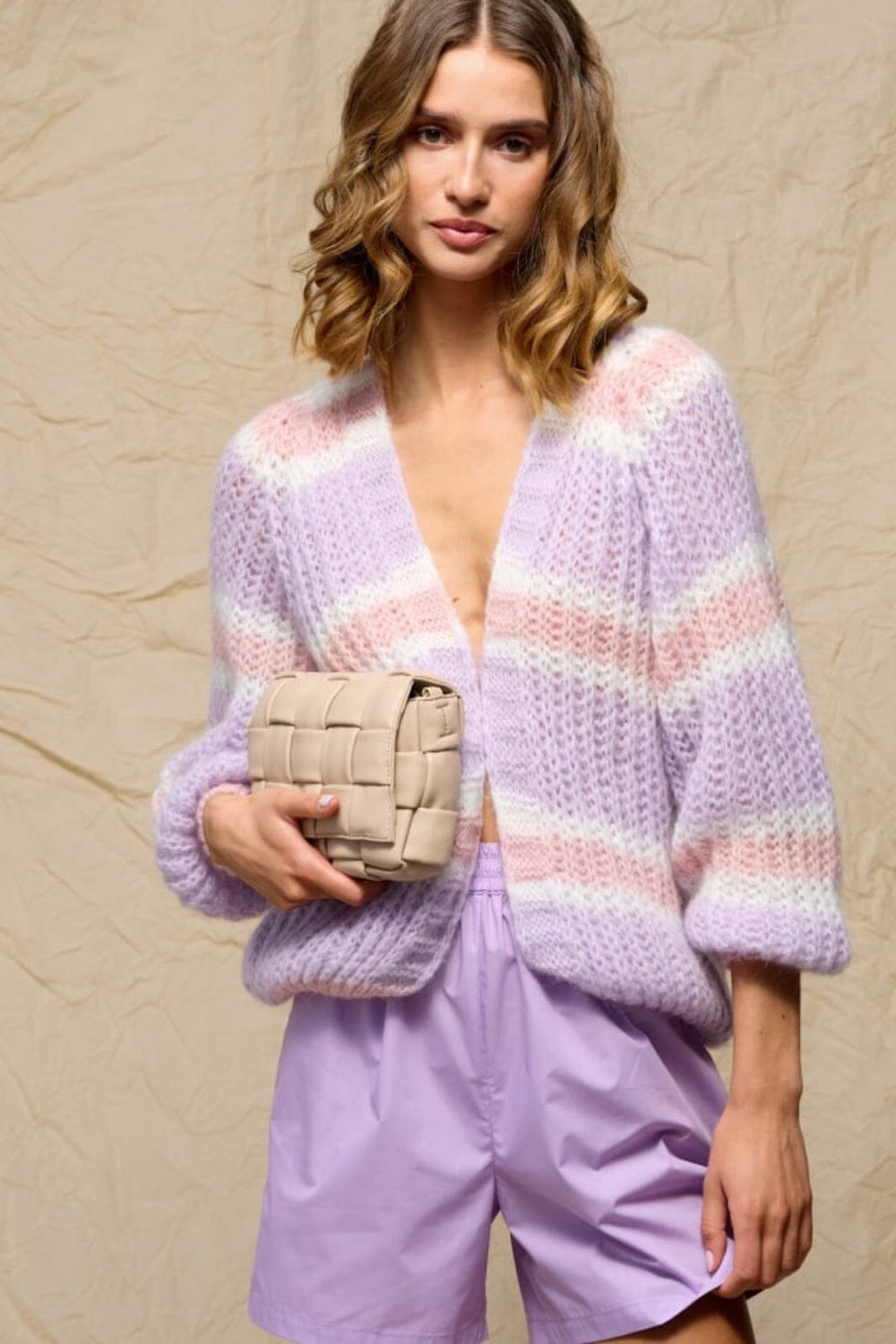 Noella - Vera Knit Cardigan - Lilac/Rose/White Mix Cardigans 