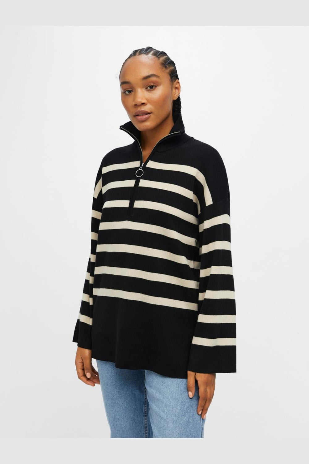 Object - Objester L/S Knit Zip Pullover - 4177786 Black Sandshell