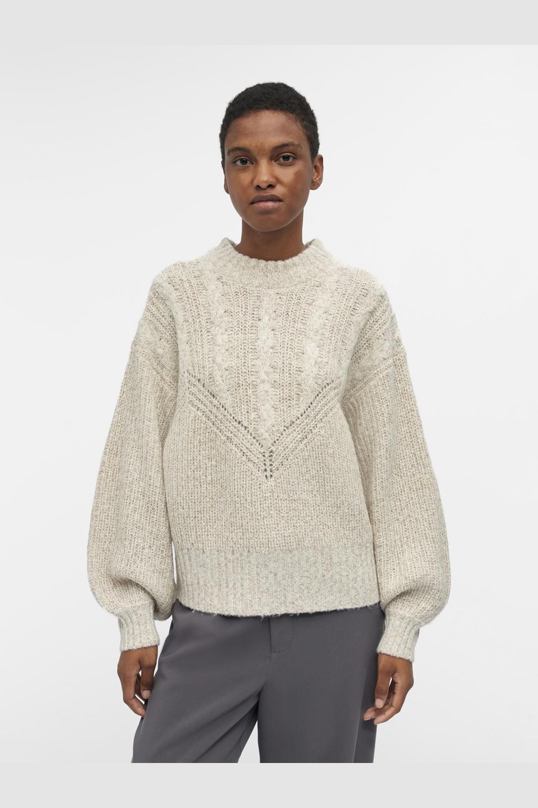 Object - Objnova Stella Cable Knit Pullover - 4268167 Humus Melange