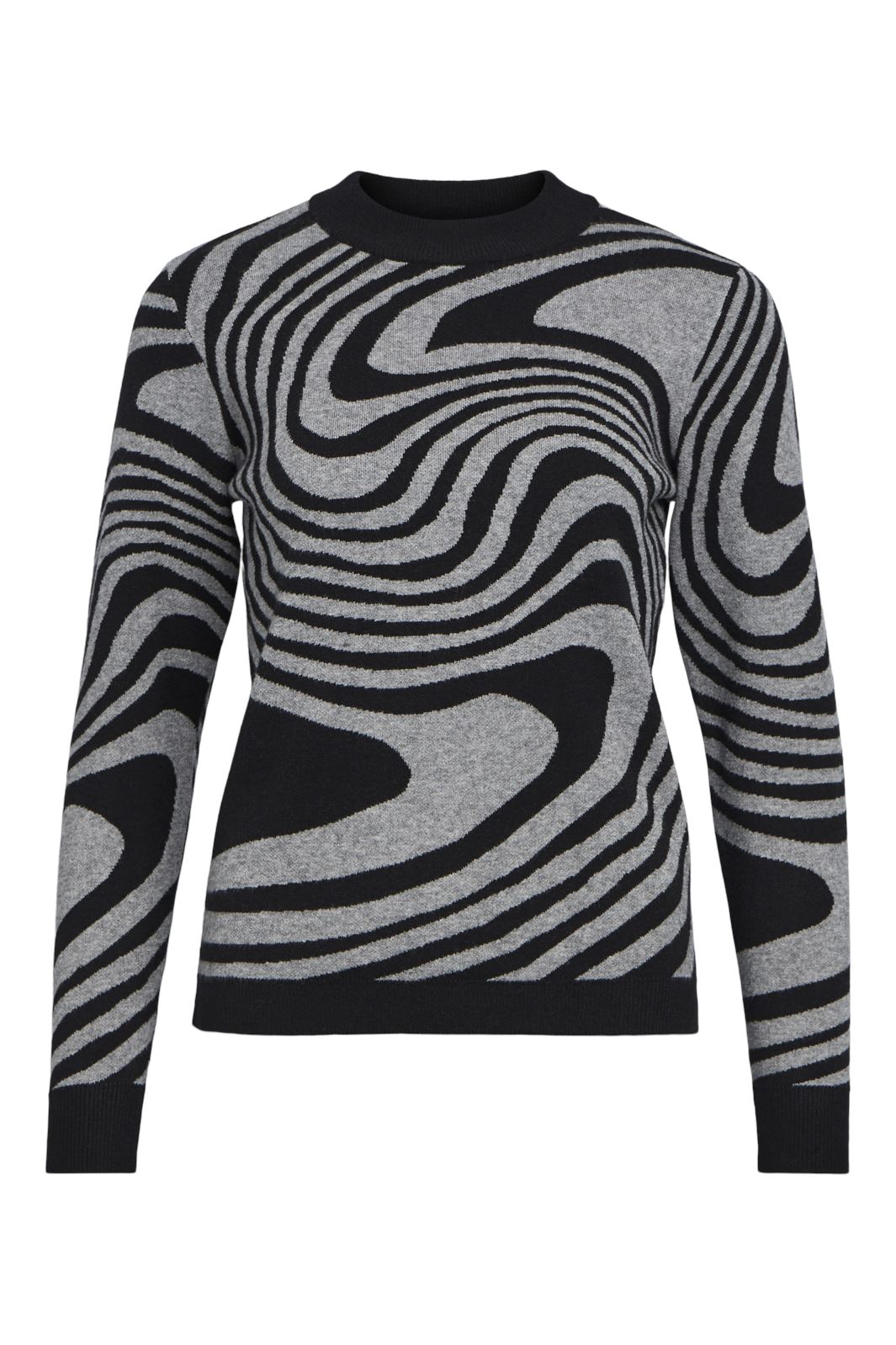 Object - Objray L/S Knit Pullover - 4536063 Black Medium Grey Melange Zebra