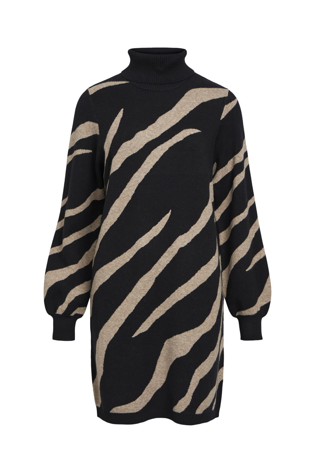 Object - Objray L/S Knit Rollneck Dress - 4635025 Black Desert Taupe Tiger Graphic