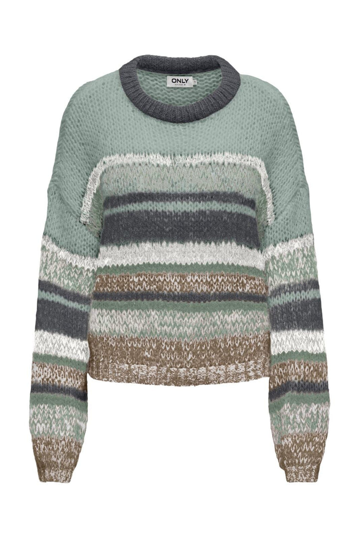 Only - Onlalyssa L/S Life O-Neck Cc Knt - 4579886 Magnet Aqua Gray/Cloud Dancer/Hedge Green