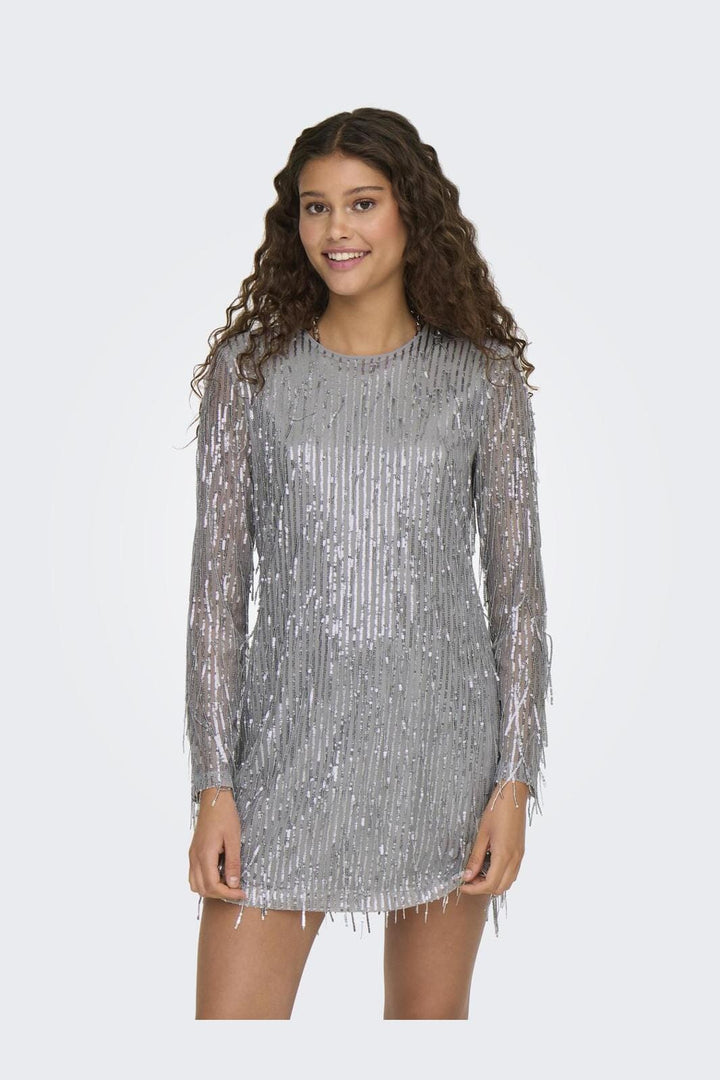 Only - Onlanika Spacy Ls Short Dress - 4627076 Vapor Blue Silver Sequins