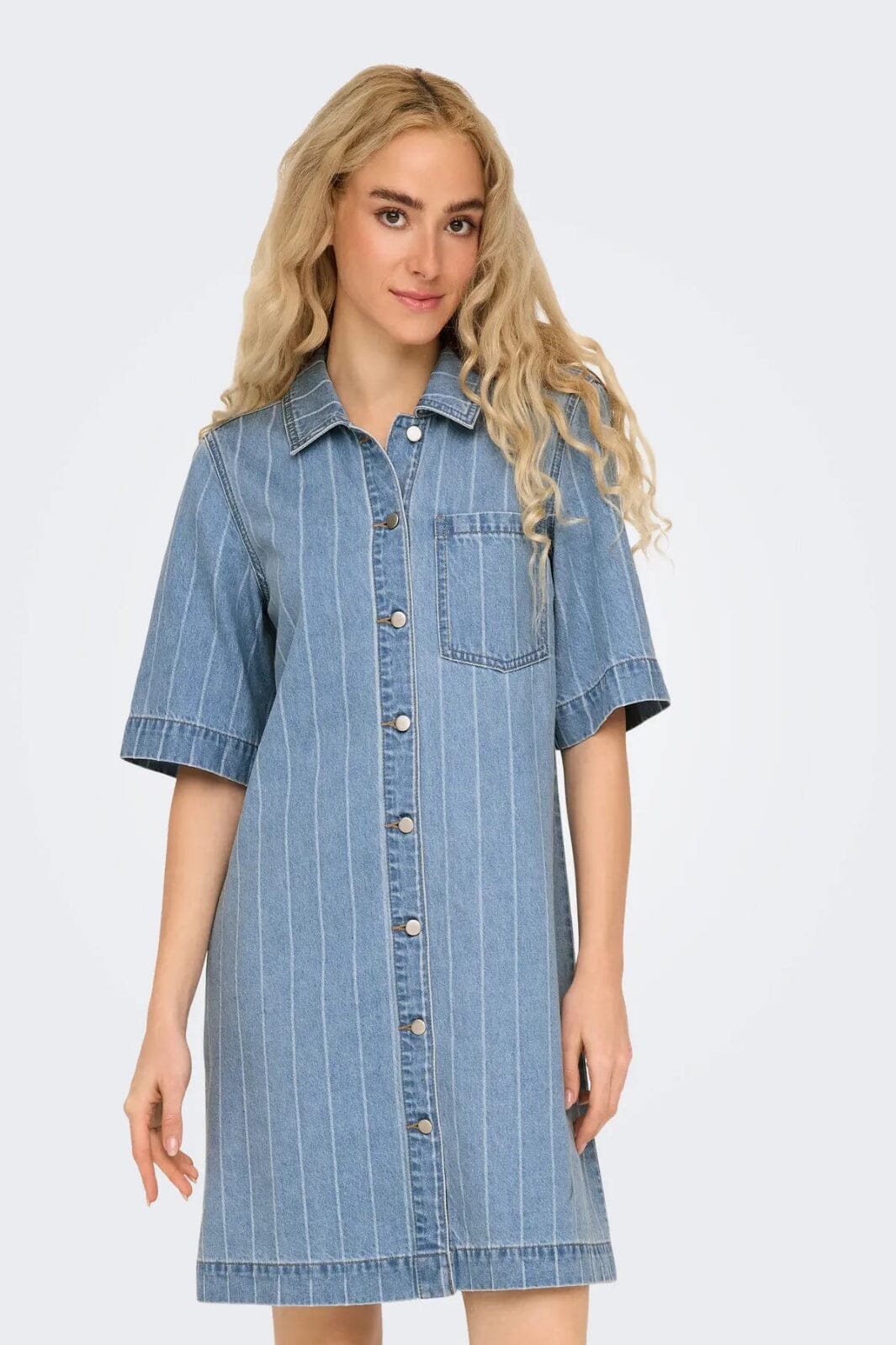 Only - Onlasta S/S Stripe Dress Gua 15355054 - 4827776 - Light Blue Denim Stripe