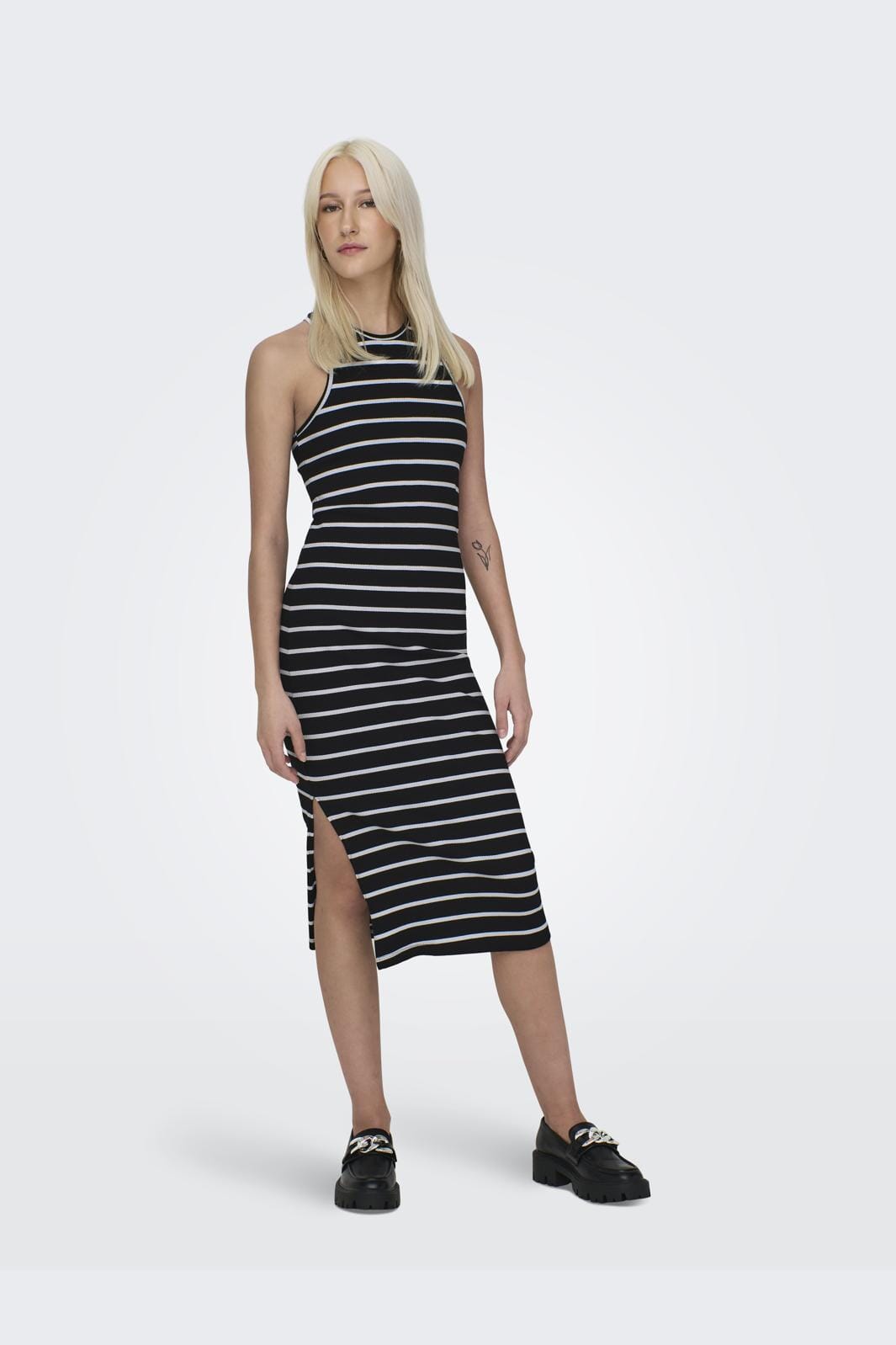 Only - Onlbelfast Stripe S/L Mididress - 4502131 Black Thin White Stripes