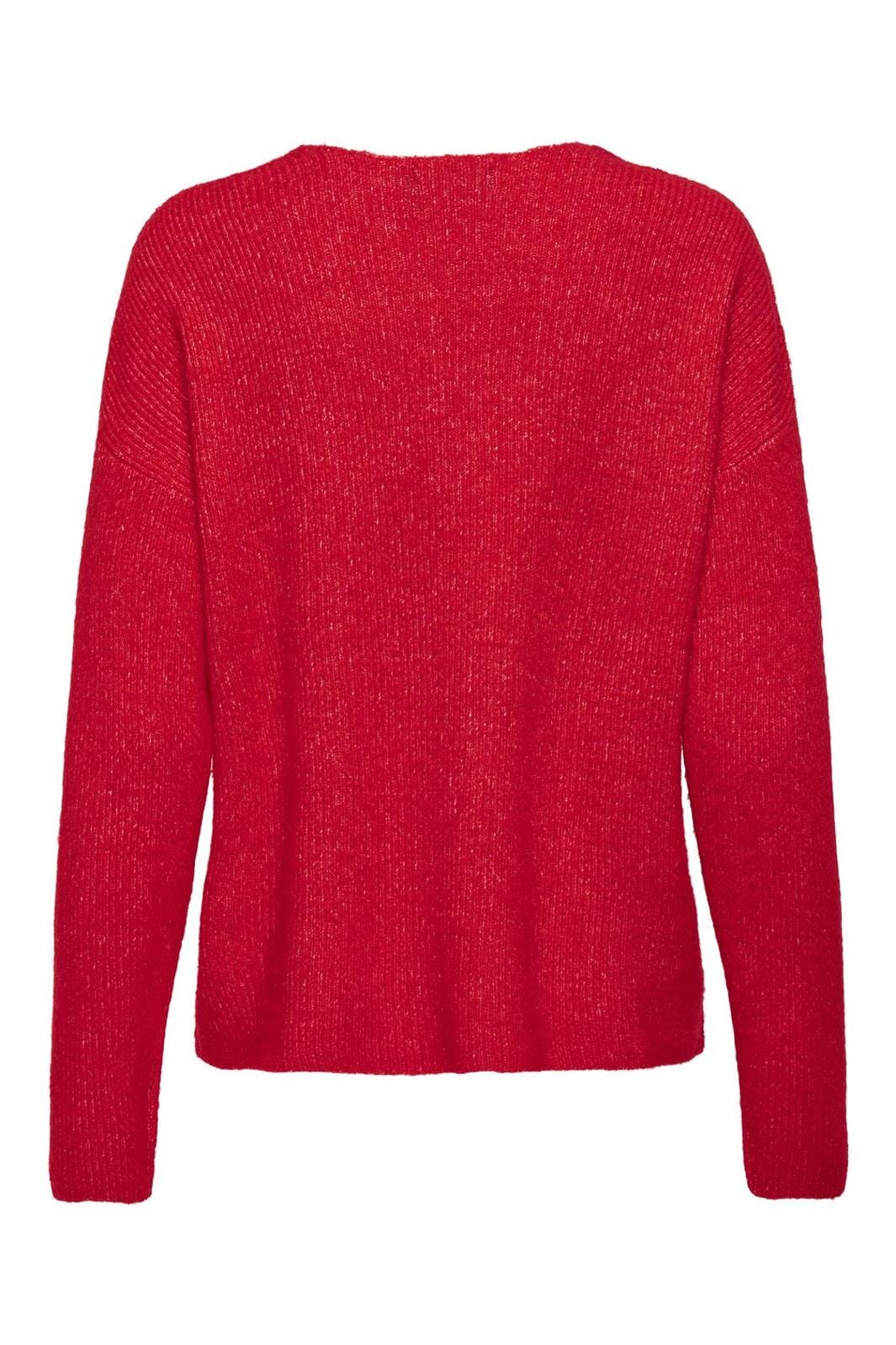 Only - Onlcamilla V-Neck L/S Pullover Knt - 4546514 True Red Melange