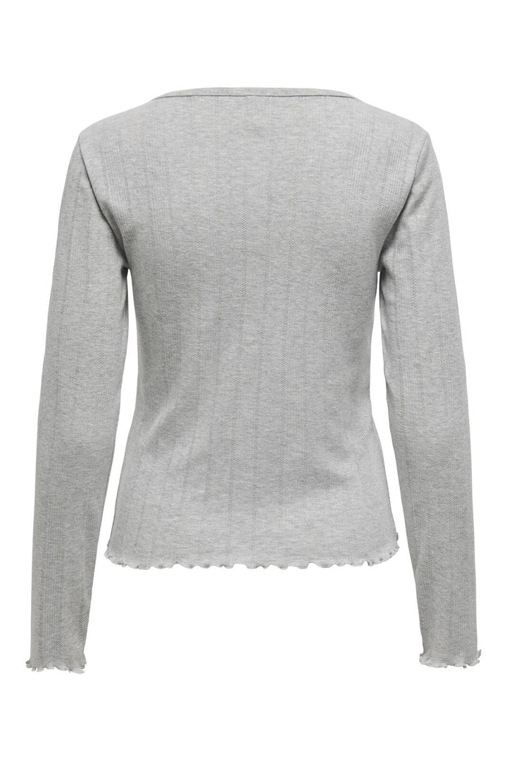 Only - Onlcarlotta L/S O-Neck Button Top - 4695779 Light Grey Melange