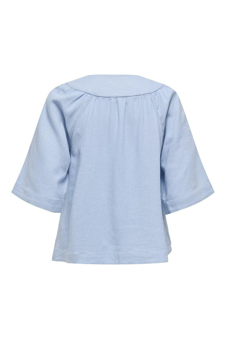 Only - Onlcaro 2/4 V-Neck Linen Bl Top Cc - 4726719 Cashmere Blue