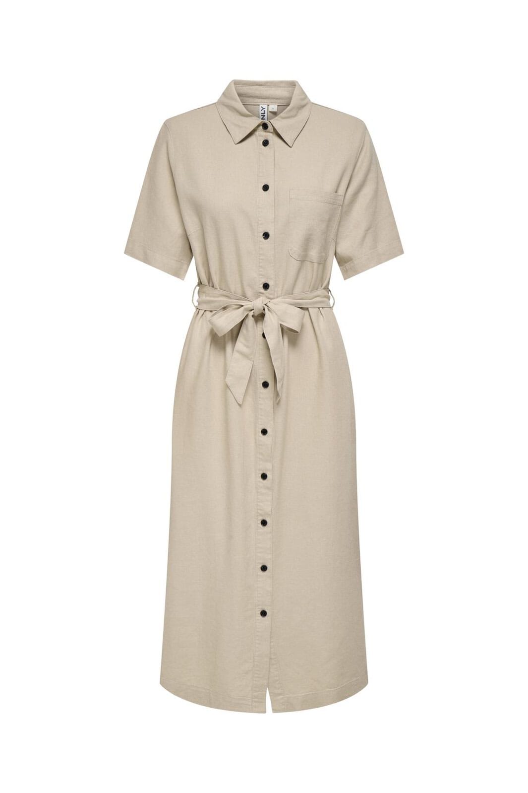 Only - Onlcaro S/S Linen Bl Belt Dress Cc - 4727101 Oxford Tan