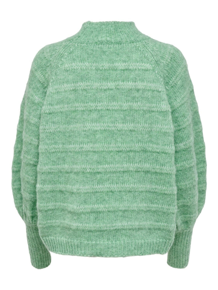 Only - Onlcelina Ls High Pullover Knt - 3970200 Green Bee W. Melange Strikbluser 