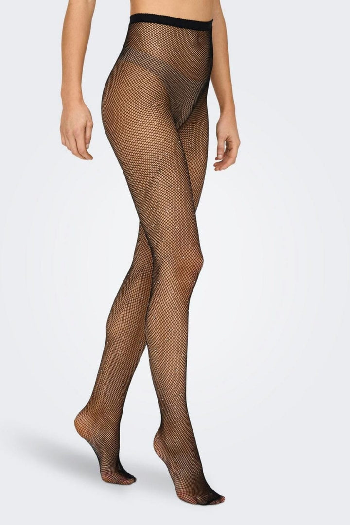 Only - Onlebba Fishnet Rhinestones Tights - 4360046 Black Strømpebukser 