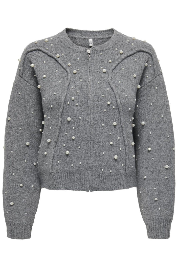 Only - Onlfranka Life Ls Pearl Bomber Knt 15334886 - 4632342 - Medium Grey Melange White Pearls