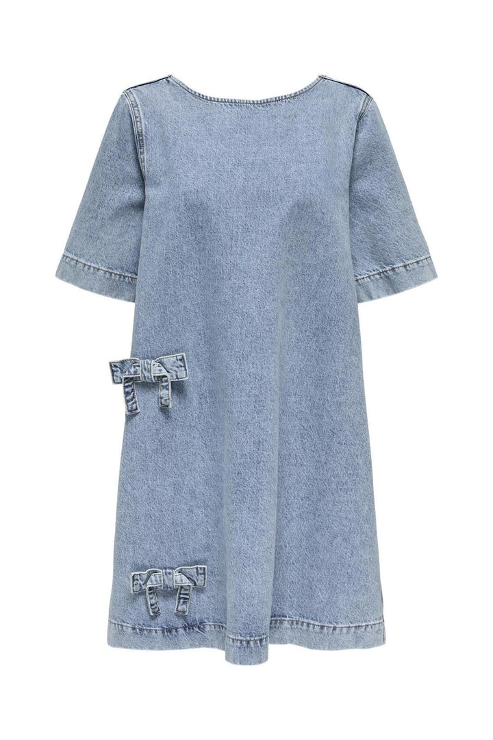 Only - Onlgigi Bow S/S A-Shape Dress Cro - 4721086 Light Blue Denim