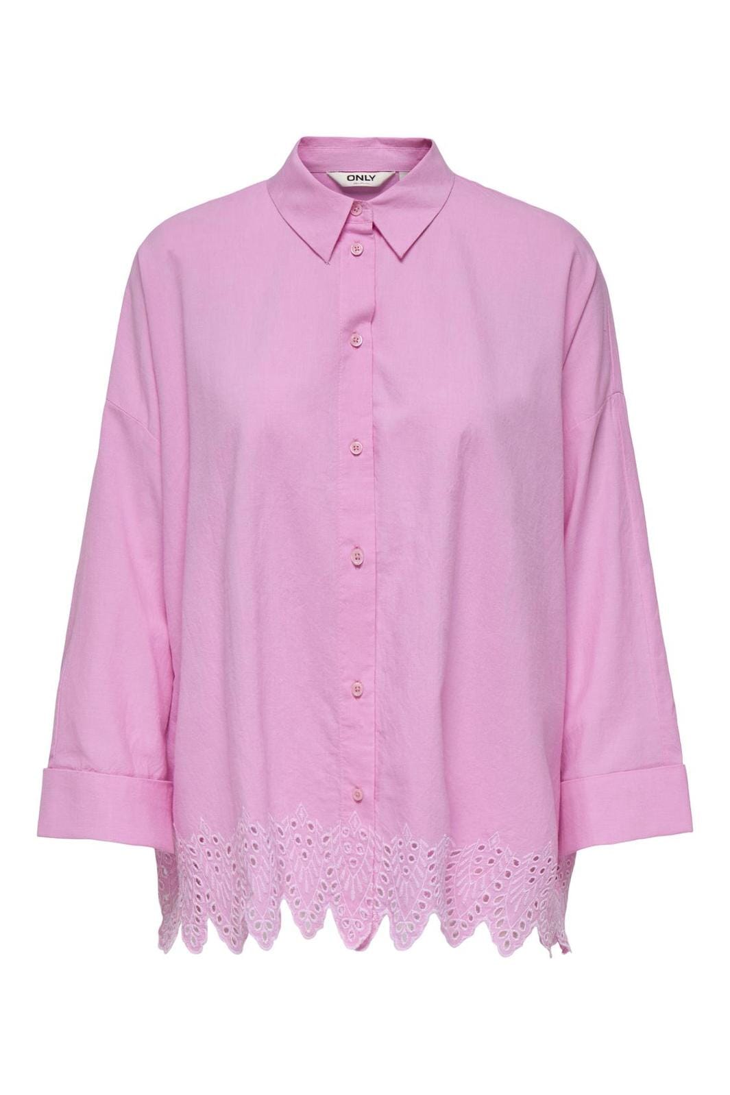 Only - Onlgraces Tulum Ls Emb Shirt - 4695481 Fuchsia Pink Bright White Emb.