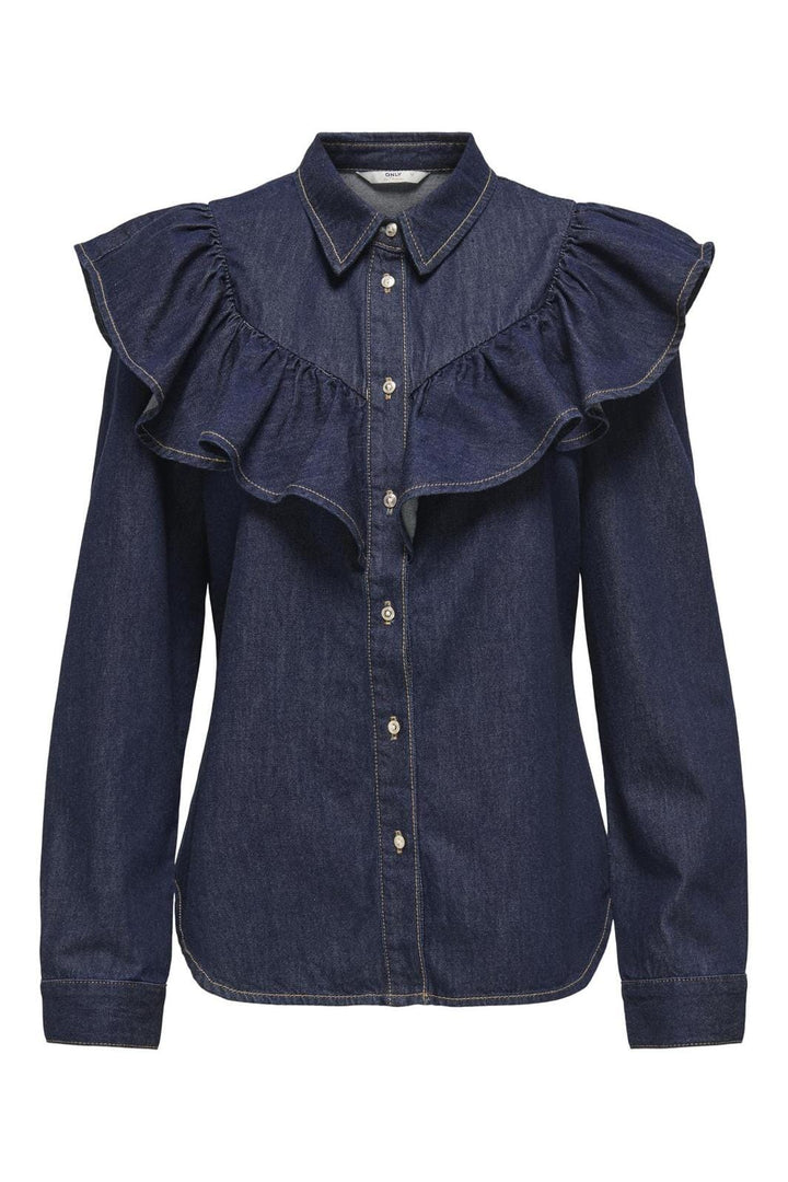 Only - Onlindigo Ls Frill Shirt Qyt - 4692745 Dark Blue Denim Rinse