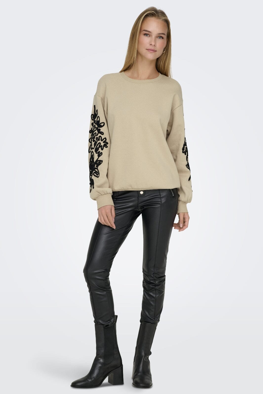 Only - Onljanis L/S O-Neck Swt - 4696069 Humus Henna Flower (Black)