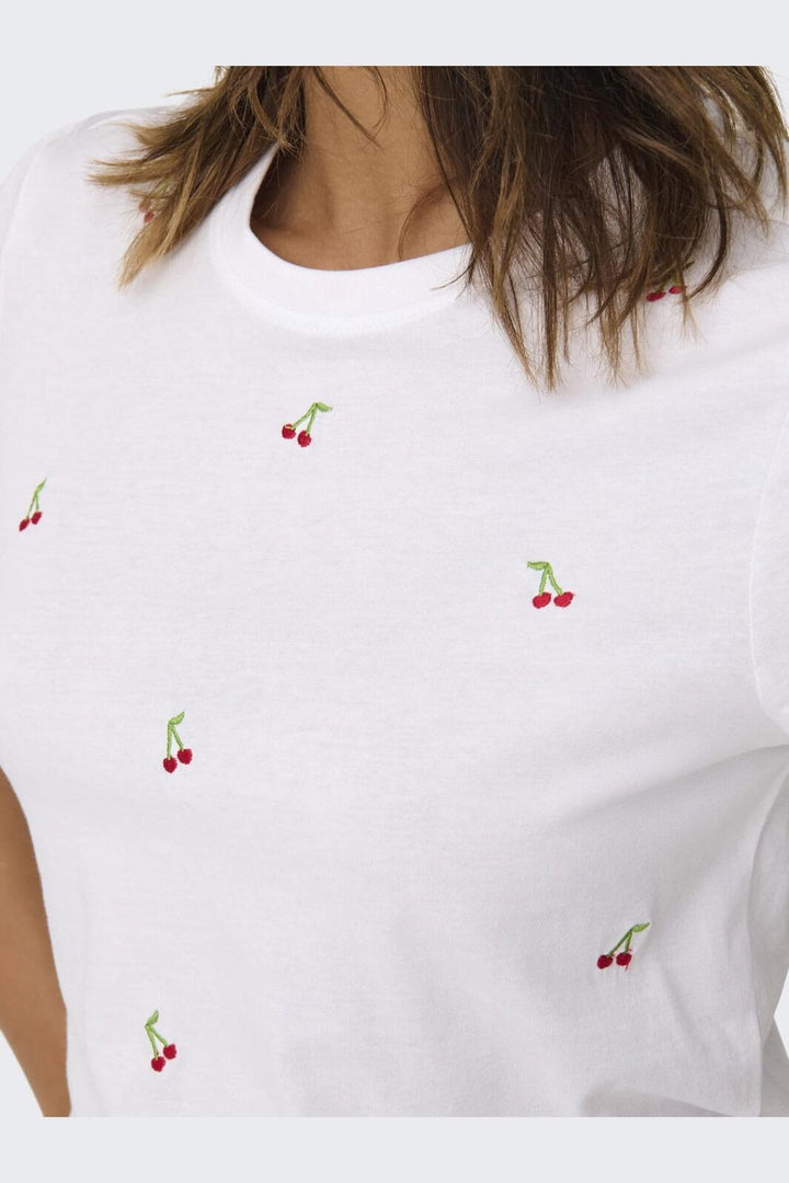 Only - Onlketty Life S/S O-Neck Top - 4761819 Bright White Cherries