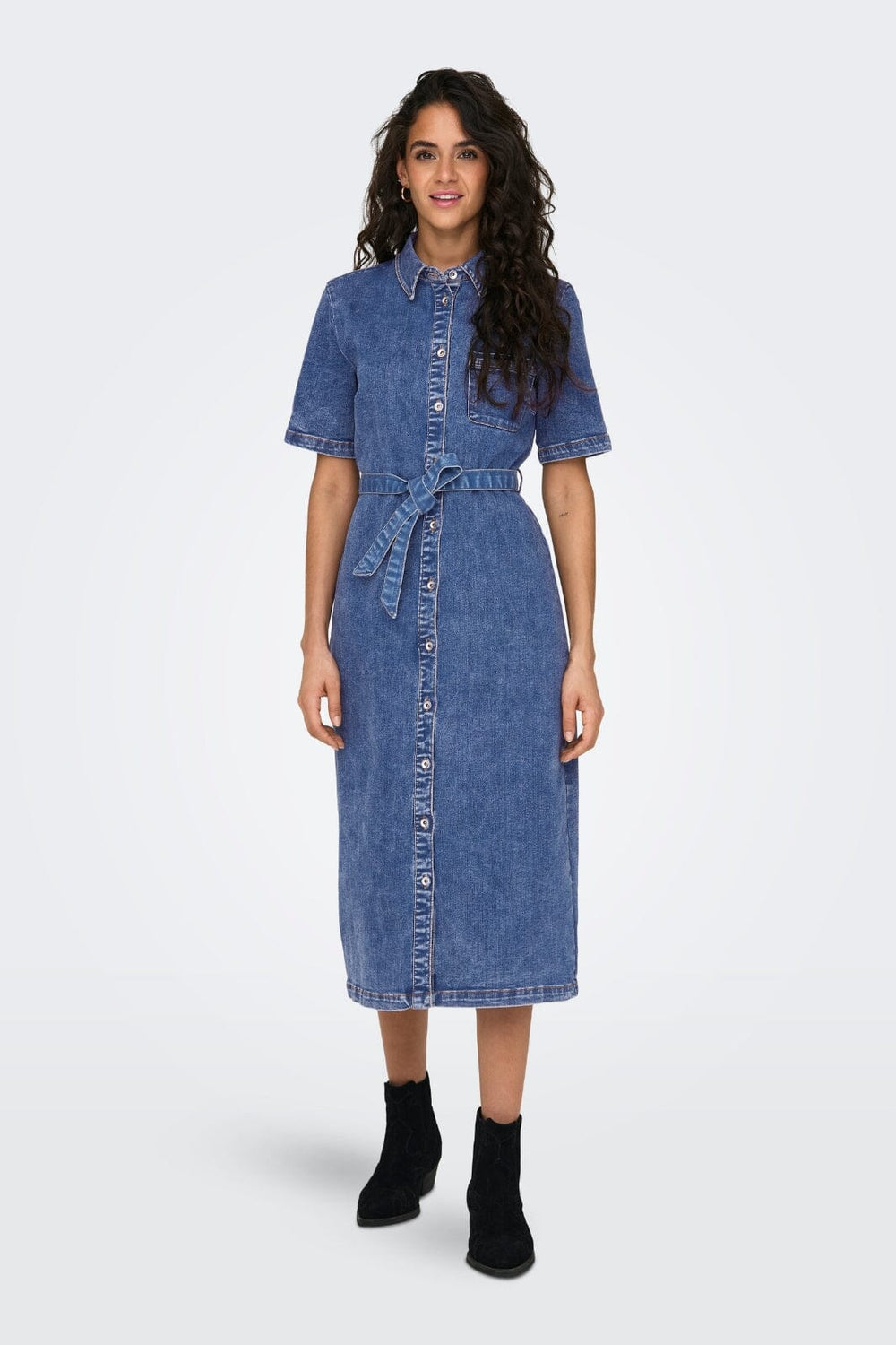 Only - Onllana Ss Long Dress Rea258 - 4124039 Medium Blue Denim