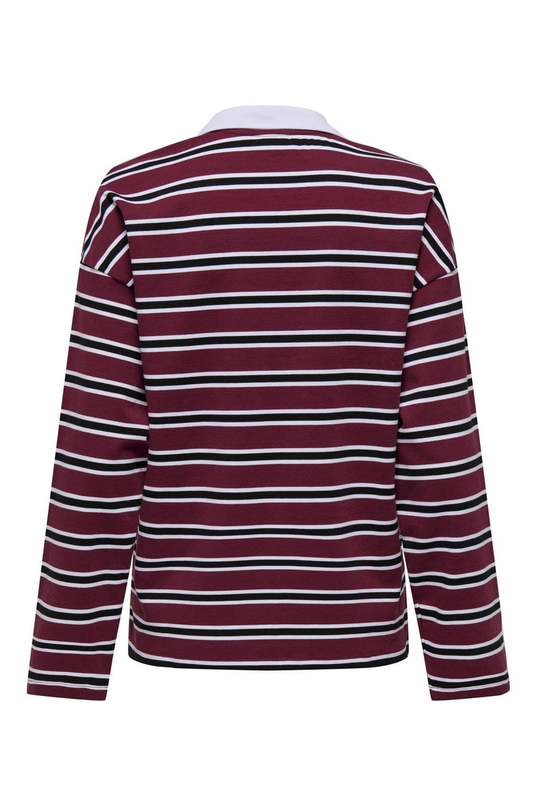 Only - Onllara L/S Stripe Polo Ub Swt - 4767189 Cabernet Vera (Black+White)