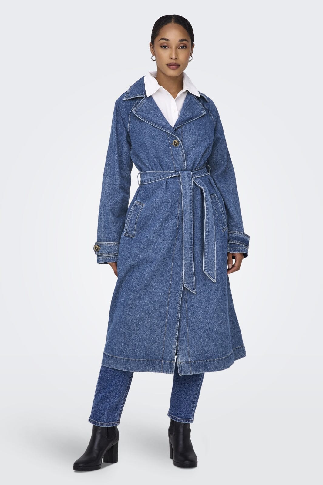 Only - Onlmalou Belted Trench Gua Fw - 4545182 Medium Blue Denim Frakker 