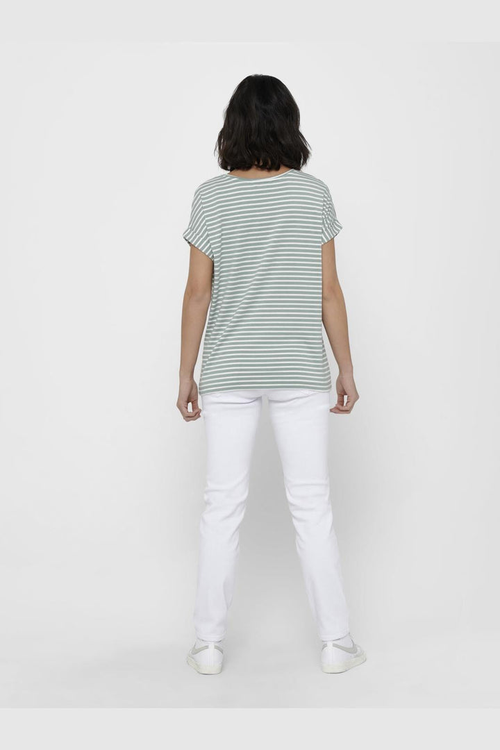 Only - Onlmoster Stripe S/S O-Neck Top - 3562253 Jadeite Cloud Dancer