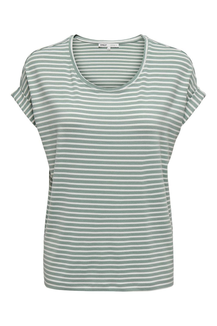 Only - Onlmoster Stripe S/S O-Neck Top - 3562253 Jadeite Cloud Dancer