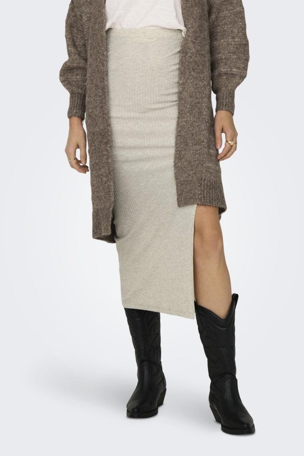 Only - Onlnella Long Side Slit Skirt Box - 4459369 Pumice Stone Melange Nederdele 